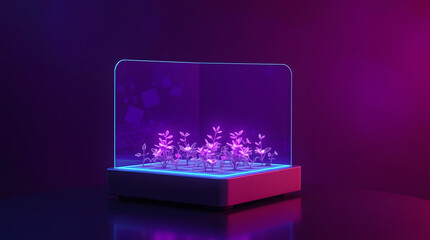 Aufkleber - a neon glowing plants display in an abstract room