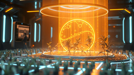Aufkleber - futuristic farm featuring innovative technology and plant growth in a high-tech environment 