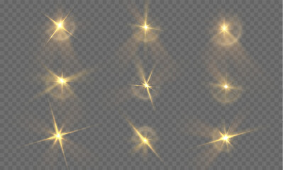 Wall Mural - png white sparks and golden stars shine with special light. vector sparkles on a transparent backgro