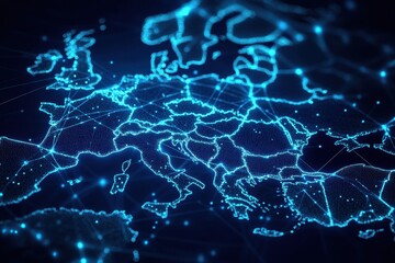 Poster - Abstract map of Western Europe. showcasing the concept of global networking and data exchange
