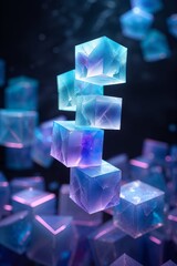 Poster - Colorful translucent cubes floating elegantly in a dark space with soft glowing lights