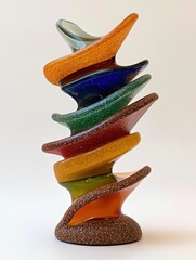 Poster - Colorful Artistic Glass Sculpture with Swirling Design and Textured Surface on White Background Modern Art