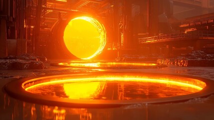 Poster - High-Tech Metal Refinement, cutting-edge machinery processing rare earth metals, industrial innovation, spacious environment, efficient production techniques, sustainable practices