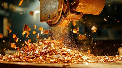 Poster - Magnet Production Process, Rare earth metal shavings processed for industrial applications, engineered precision, optimized workspace, advanced metalworking techniques