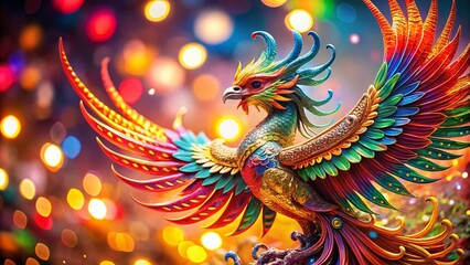 Wall Mural - majestic phoenix sculpture: vibrant colors & dramatic lighting - stock photo