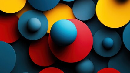 Wall Mural - Bauhaus-inspired background with overlapping spheres and rectangles