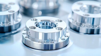 Poster - Advanced Engineering Precision, Close-up view of intricately machined rare earth metal components, showcasing industrial craftsmanship and meticulous detail in a free space environment
