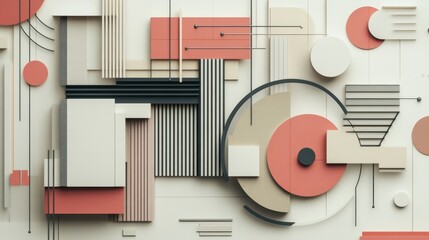 Wall Mural - Bauhaus-inspired backdrop with minimal geometric elements in pastel tones