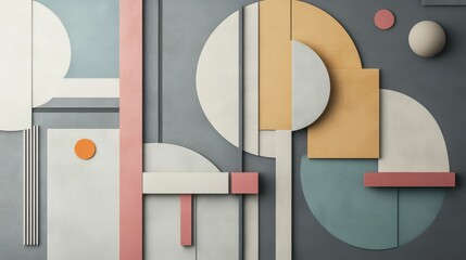 Wall Mural - Minimalist Bauhaus-inspired geometric backdrop with pastel colors and depth effects