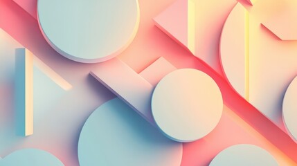 Wall Mural - Geometric gradient background with floating pastel elements and balanced colors