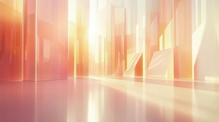 Wall Mural - Pastel Bauhaus-inspired backdrop with glowing semi-transparent geometric shapes