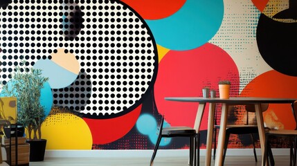 Wall Mural - Pop-art geometric wallpaper with oversized halftone dots and bold outlines