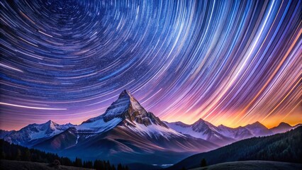 Majestic Star Trails Over Mountain Landscape at Night - Long Exposure Astrophotography