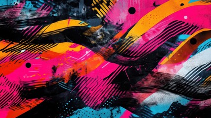 Wall Mural - Graffiti pop-art backdrop with chaotic neon textures and halftone patterns