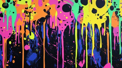 Wall Mural - Pop-art graffiti wallpaper with neon drips and comic-style halftone shading