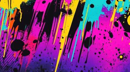 Wall Mural - Pop-art wallpaper with neon drips and halftone comic shading in vibrant colors