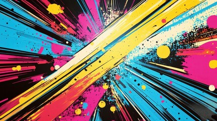 Wall Mural - Comic backdrop with neon streaks and halftone patterns forming dynamic movement