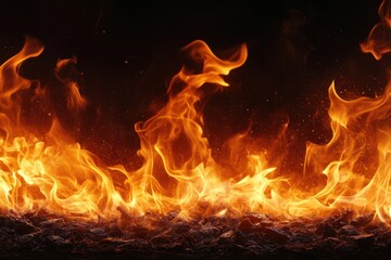 Poster - Intense Flames Dancing Above Scorched Earth Creating an Ethereal Glow Against a Dark Backdrop Depicting Power and Destruction