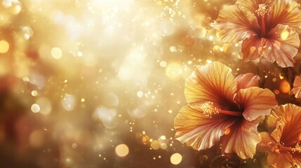 Canvas Print - Luminous tropical backdrop with hibiscus and orchids in soft bokeh light