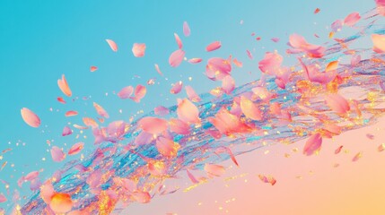 Canvas Print - Vibrant sakura backdrop with neon pink and gold streaks through a pastel gradient sky