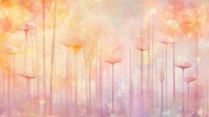 Wall Mural - An enchanted forest wallpaper with glowing fungi and misty fog surrounding tall tree trunks