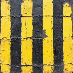 Poster - Weathered Wall with Bold Yellow and Black Stripes Evoking Urban Decay and Industrial Aesthetic for Creative Backgrounds