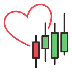 Poster - Candlestick Chart with Heart vector Stock Market Trading colored icon or symbol