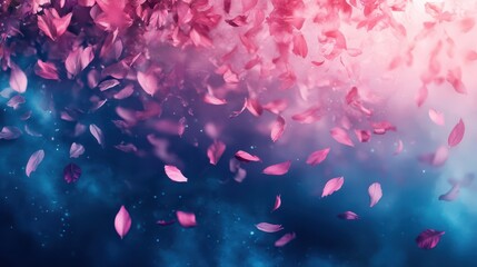 Wall Mural - A soft-focus neon glow wallpaper with bioluminescent petals floating through a cosmic gradient background