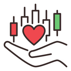 Poster - Red Heart and Candlestick Chart on Hand vector Financial Growth and Love for Trading colored icon or symbol