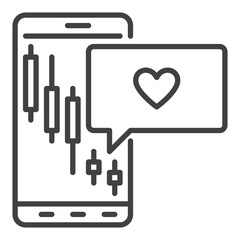 Poster - Smartphone and Candlestick Chart with Heart in Speech Bubble vector Investment Lovers thin line icon or symbol
