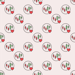 Poster - Candlestick Chart and Red Heart in Circle vector Financial Passion colored seamless pattern