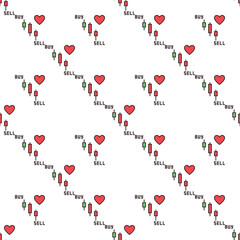 Poster - Candlestick Pattern Chart and Heart vector Buy and Sell Trading colored seamless pattern