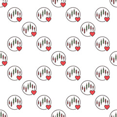 Poster - Circle with Red Heart and Trading Chart vector Representing a Love for Investing colored seamless pattern