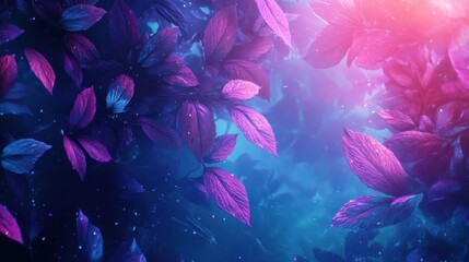 Canvas Print - A cyberpunk neon glow background with floating botanical silhouettes softly outlined and glowing mist over luminous leaves