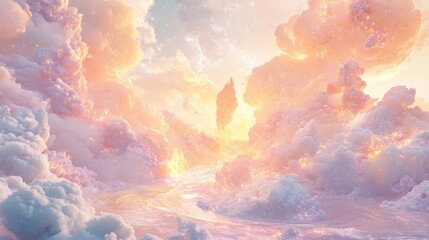 Canvas Print - A surreal pastel backdrop with soft swirls of peach lilac and periwinkle creating a celestial dreamscape