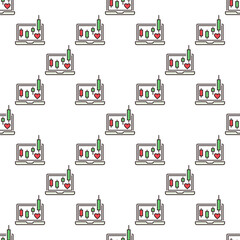 Poster - Laptop Screen with Red Heart with a Candlestick Graph vector Passion for Trading colored seamless pattern