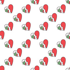 Poster - Red Broken Heart with Financial chart vector Crypto Trading and Investment colored seamless pattern