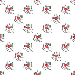 Poster - Red Heart and Candlestick Chart on Hand vector Financial Growth and Love for Trading colored seamless pattern