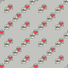 Poster - Red Heart and Candlestick Chart in Speech Bubbles vector Expressing Dedication to Markets colored seamless pattern
