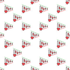 Poster - Red Heart with Chart vector Financial Analysis colored seamless pattern