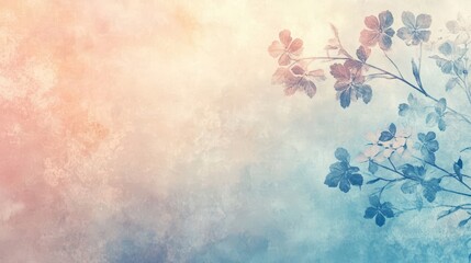 Wall Mural - A high-contrast pastel background with lace-like floral patterns over a watercolor blend of peach dusty rose and sky blue