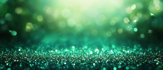Poster - Emerald sparkle background with blurred bokeh lights creating a magical and festive atmosphere perfect for celebration and holiday themes