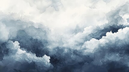 Wall Mural - An impressionistic watercolor backdrop with moody grays and blues forming a cloud-like texture