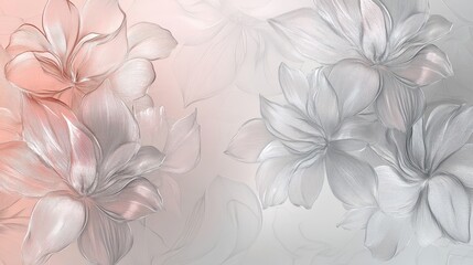Canvas Print - A modern artistic background with floral line art in soft silver ink over a blush pink and gray gradient backdrop