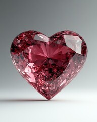 Poster - Sparkling ruby heart gem on gray background symbolizes love passion and romance with faceted surface and brilliant cut