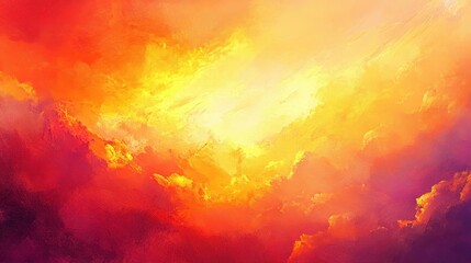 Wall Mural - A vivid summer wallpaper with orange and magenta hues blending into a glowing sunset soft golden rays illuminating the sky