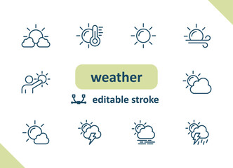 weather icons. weather forecast, meteorology, wind, clouds, rain, sunny vector icon set