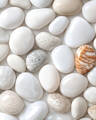 Poster - Serene Pebble Arrangement Calming Spa Stones in Neutral Tones for Meditation and Relaxation Top View