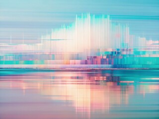 Poster - Minimalist Abstract Glitch Art: Distorted Geometric Shapes in Pastel Hues