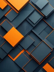 Poster - Geometric arrangement of layered squares in shades of gray and orange creating a modern abstract design